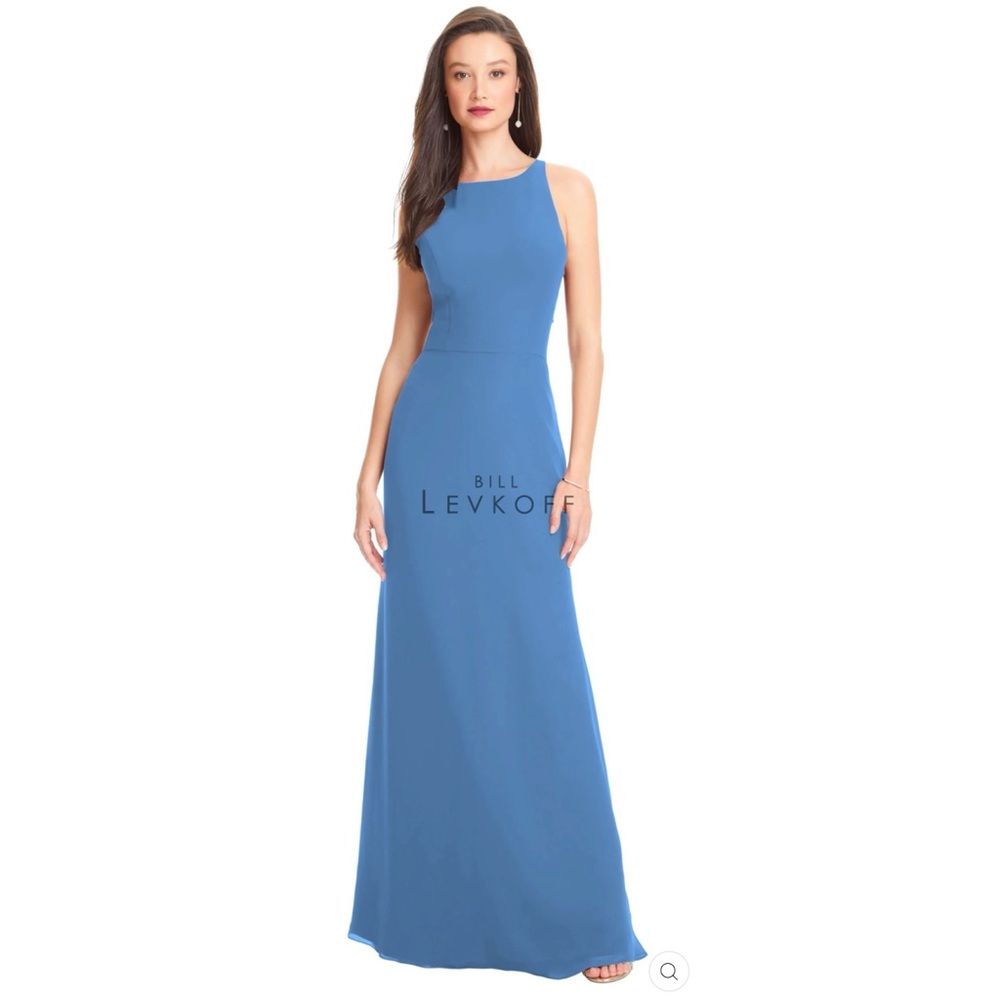 Bill Levkoff Style 1563 Flutter Back Maxi Dress in Slate, NWT, Size 10 Long